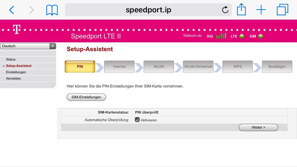 Der Einrichtungsassistent des Speedport  <span data-glossary-matched=