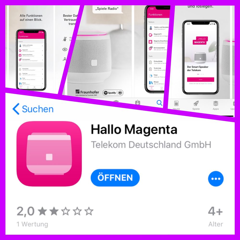 Im AppStore die Hallo Magenta App