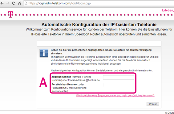 Startseite für die automatische Konfiguration IP-basierter Rufnummern