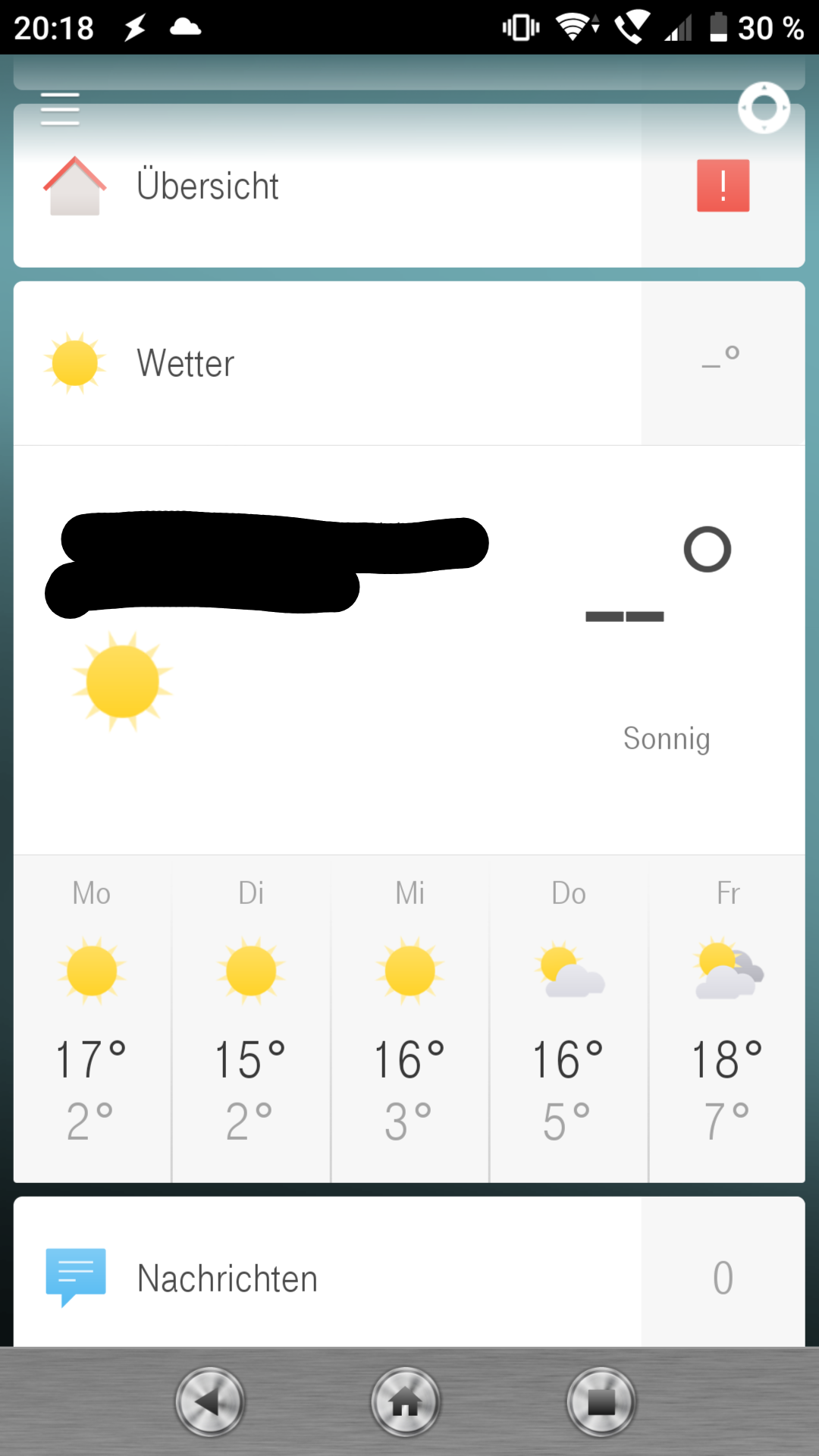 Keine aktuelle Temperatur in Wetteranzeige