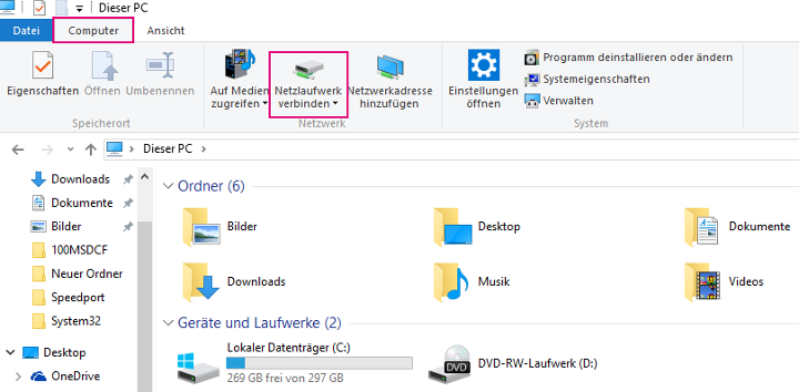 Verbinden des Netzlaufwerks in Windows