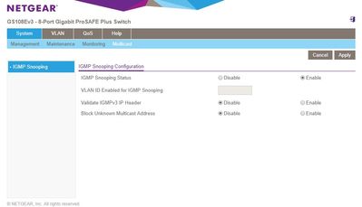 Netgear GS-108Ev3 Multicast-Einstellungen