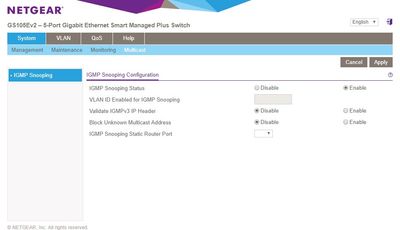 Netgear GS-105Ev2 Multicast-Einstellungen