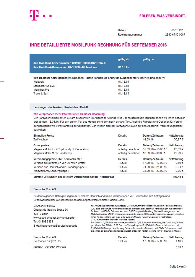 Telefonrechnung Seite 2