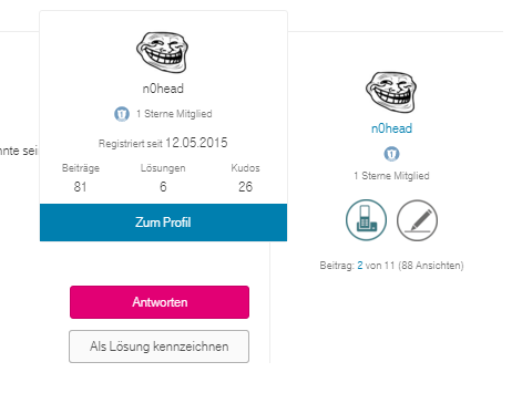 Pop-Up mit Nutzerinformationen