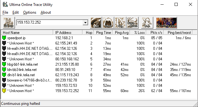 Paket Lost Test 1: ca. 21:00