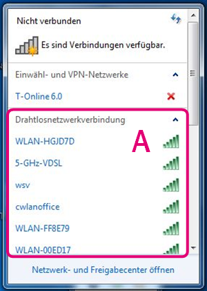 verfügbare Drahtlosnetzwerkverbindungen