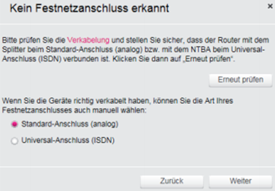 Bild "Kein Festnetzanschluss erkannt"