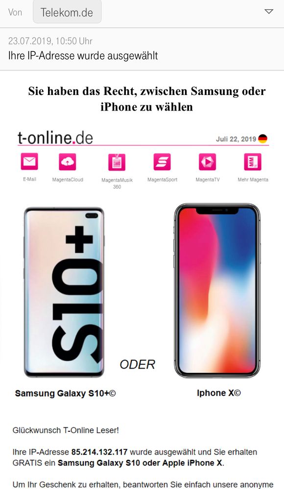 Ist nicht von t- online und nicht von der Telekom !