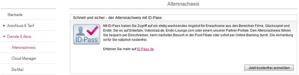 der Bereich "Altersnachweis" im Telekom Kundencenter
