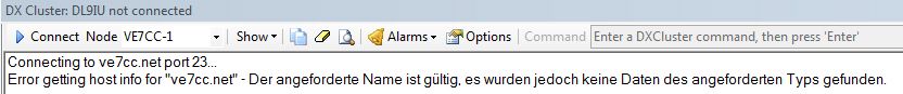 DX-Cluster Fehlermeldung