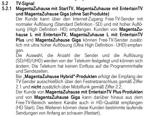 Leistungsbeschreibung Magenta Zuhause TV-Signal